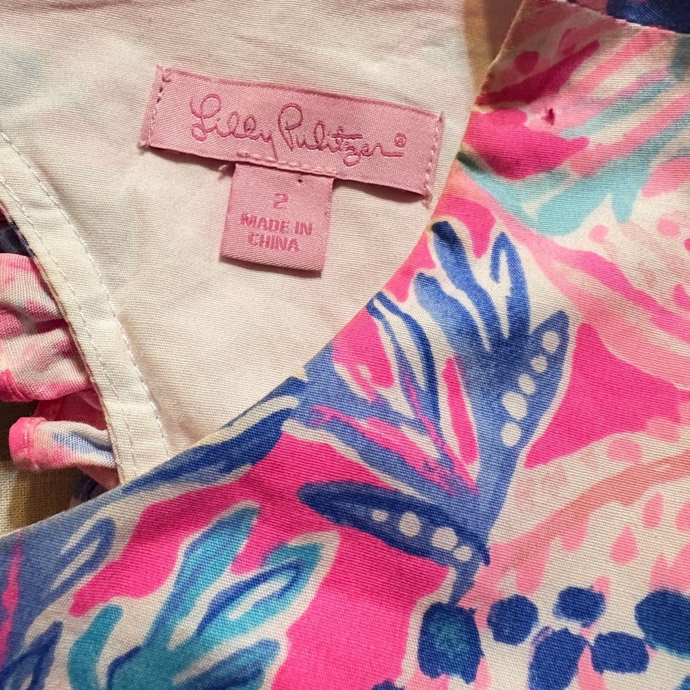 Lilly Pulitzer Pink and Blue Printed Ruffle Sleeve Shift Dress - Picture 5 of 7